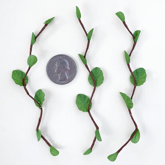 3 Green Small Leaf Twigs ~ 4-1/2" Long